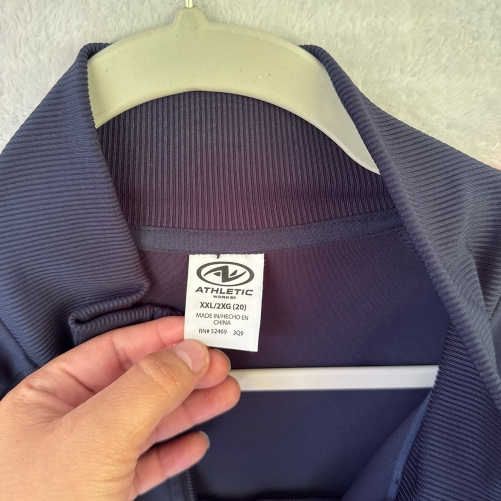 Athletic Works navy Bomber Jacket with Bright Stripes plus size - Picture 2 of 12